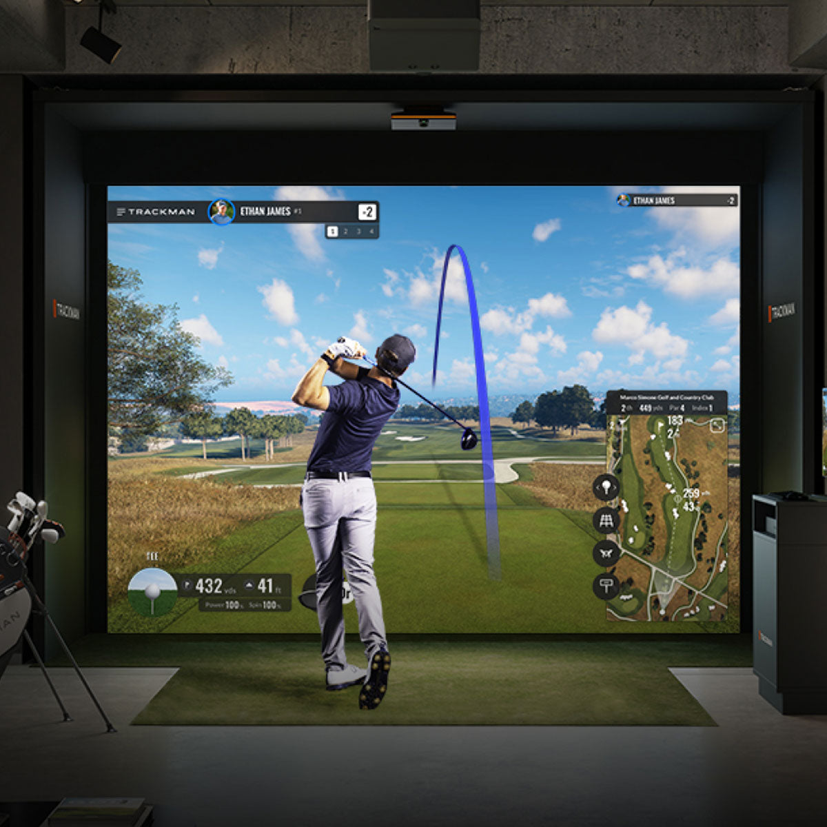 Trackman iO with PlayBetter SimStudio™ ESSENTIALS Package | Golf Simulator Studio with Impact Screen, Enclosure, Hitting Mat & Projector