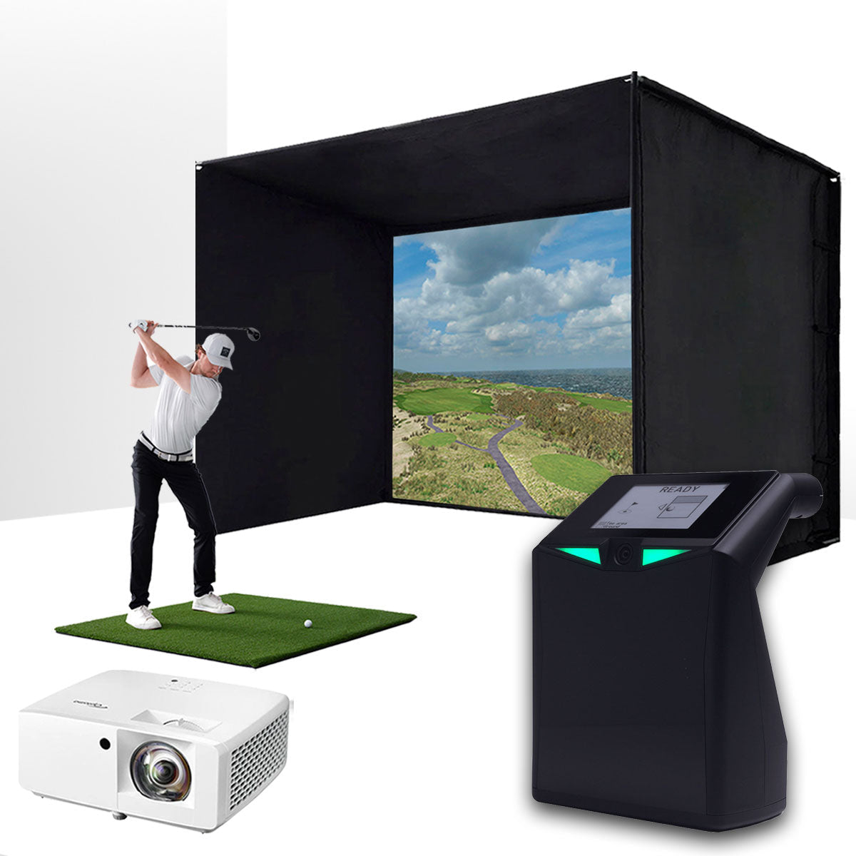 TruGolf LaunchBox with PlayBetter SimStudio™ BYO (Build Your Own) Package – Custom Home Golf Simulator Studio Builder with Impact Screen, Enclosure, Optional Mats, Projector & More